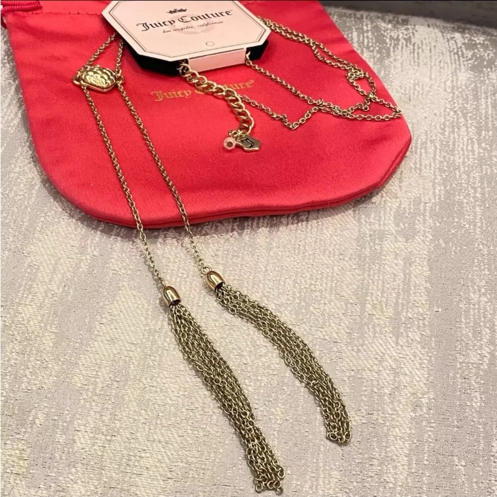 Juicy Couture Gold Tone Long Tassel Heart Pendant Necklace NWT